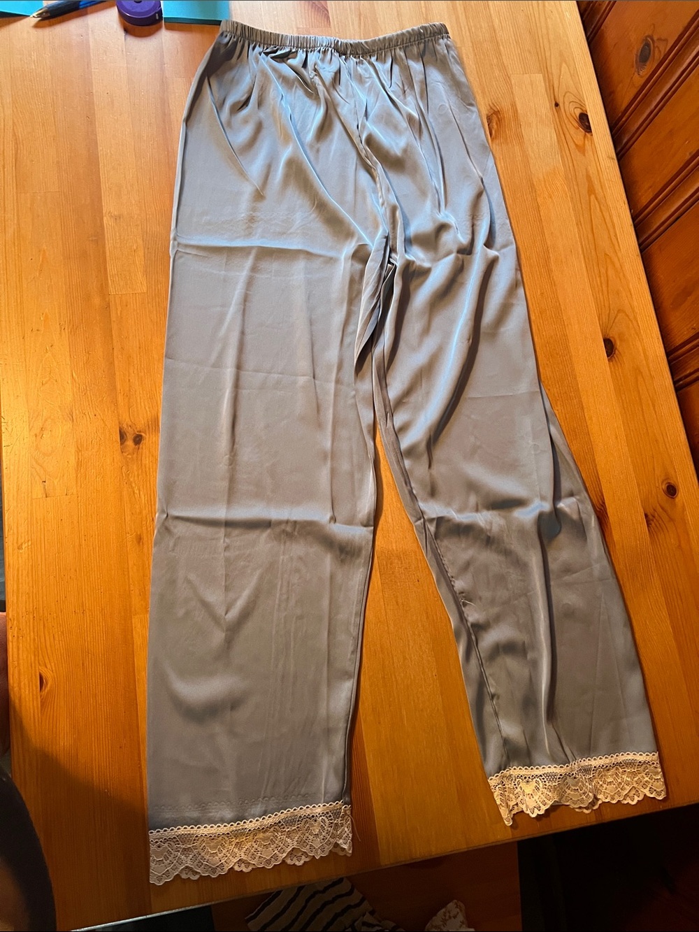 Lace-Trim Satin Pajama Set in Powder Blue by Unbranded - Picture 4 of 4